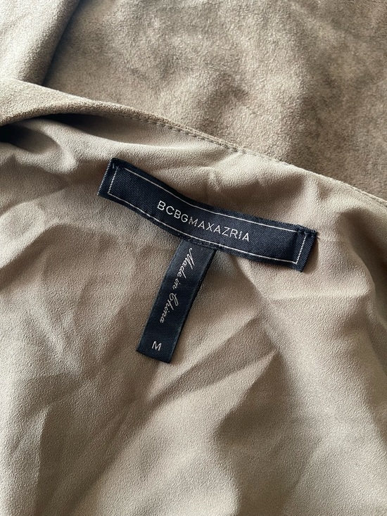 BCBG Draped Asymmetrical Dress Brown Suede Feel Minimalist Midi Modern Capsule - Picture 5 of 6